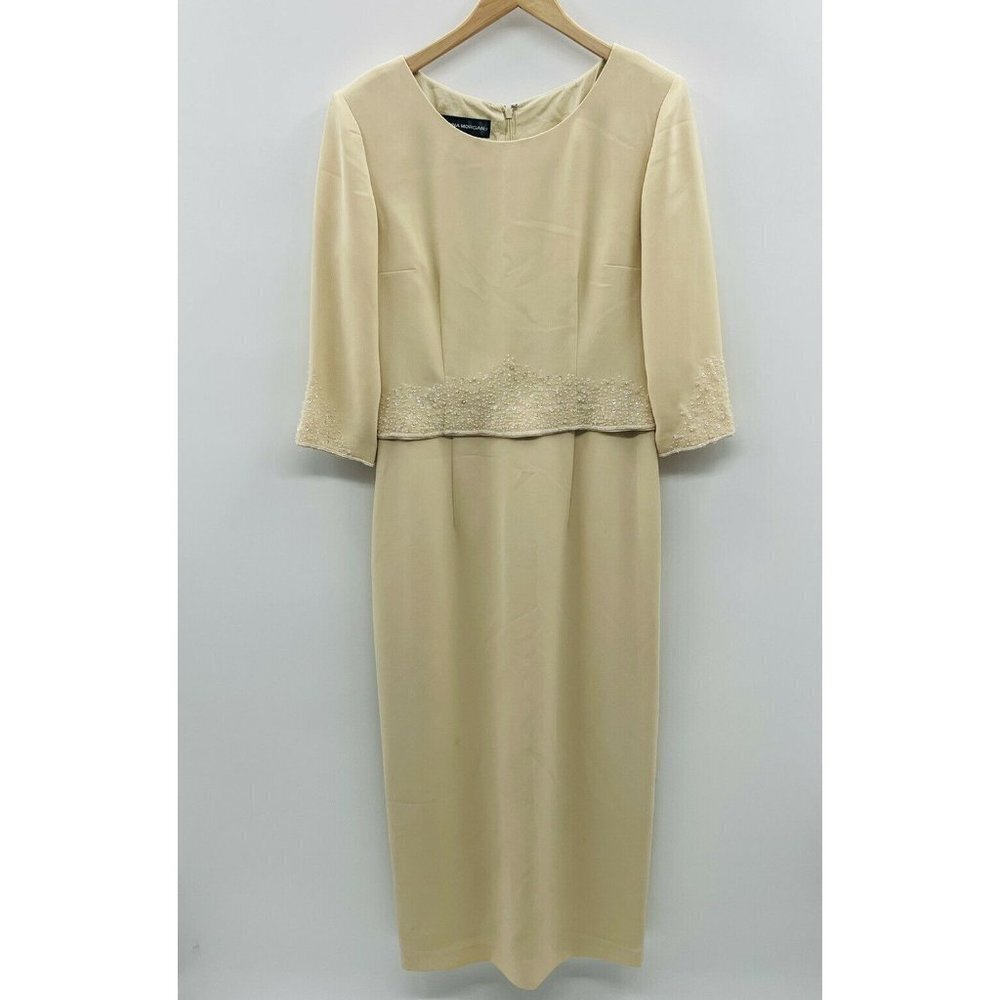 Vintage Donna Morgan Womens Size 10 Formal‎ Wedding Guest Dress Beaded Beige